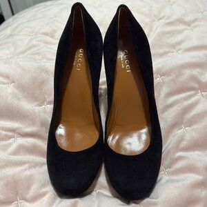 Authentic GUCCI black suede round toe platform heels shoes pumps size 6 36